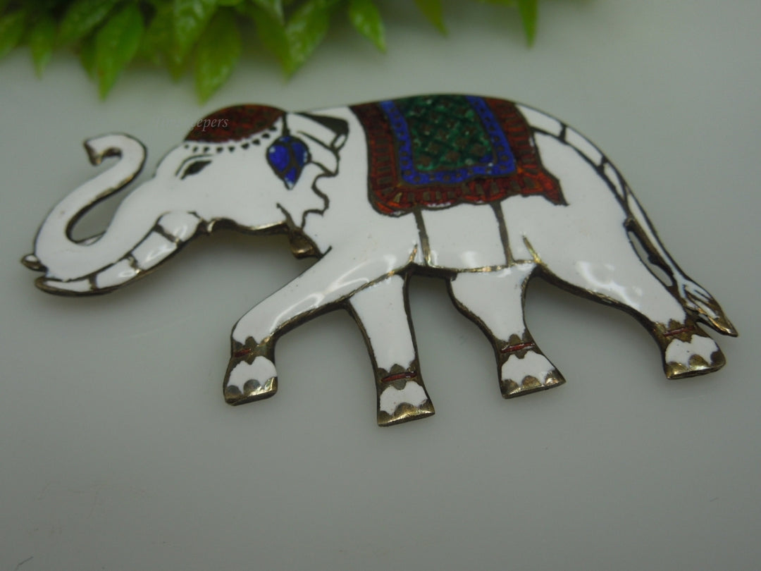 q235 Vintage Sterling Silver Guilloche Enamel Elephant Siam Pin/Brooch/Charm