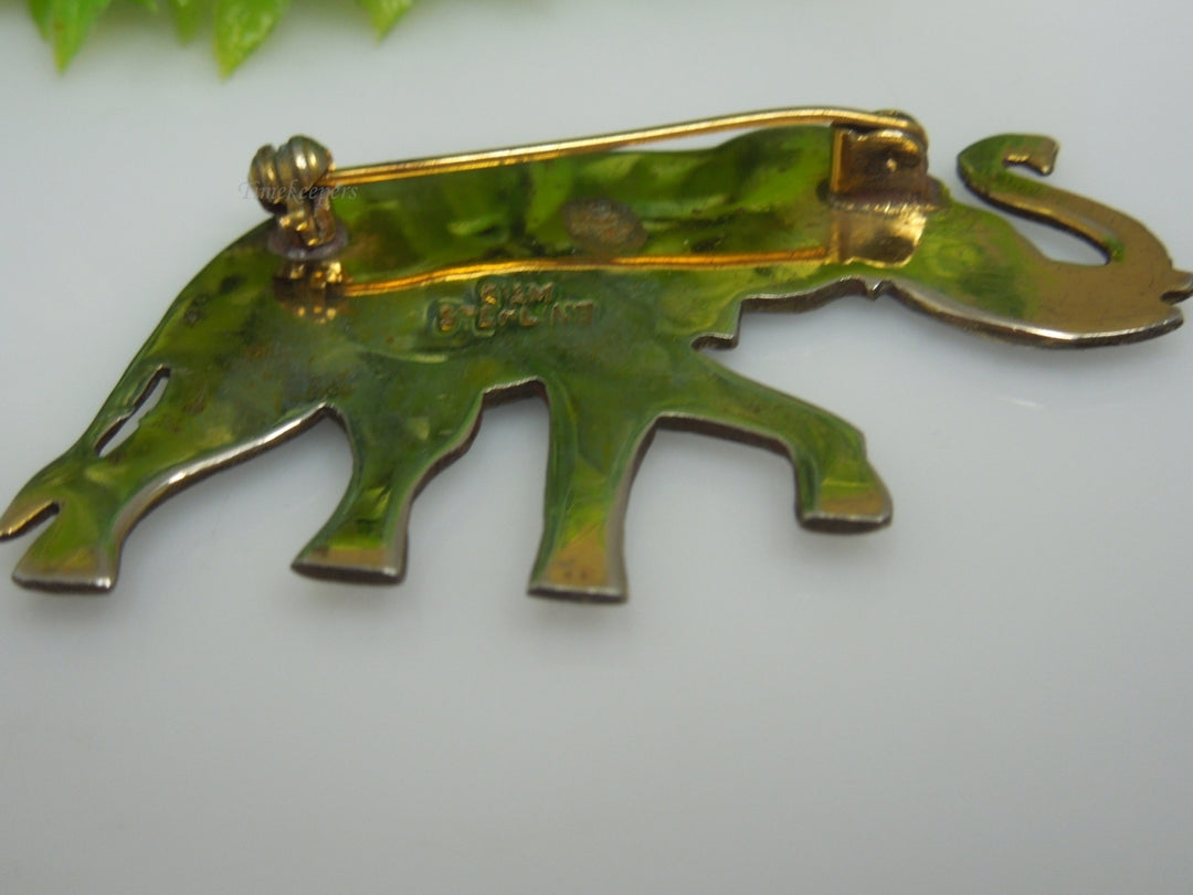 q235 Vintage Sterling Silver Guilloche Enamel Elephant Siam Pin/Brooch/Charm