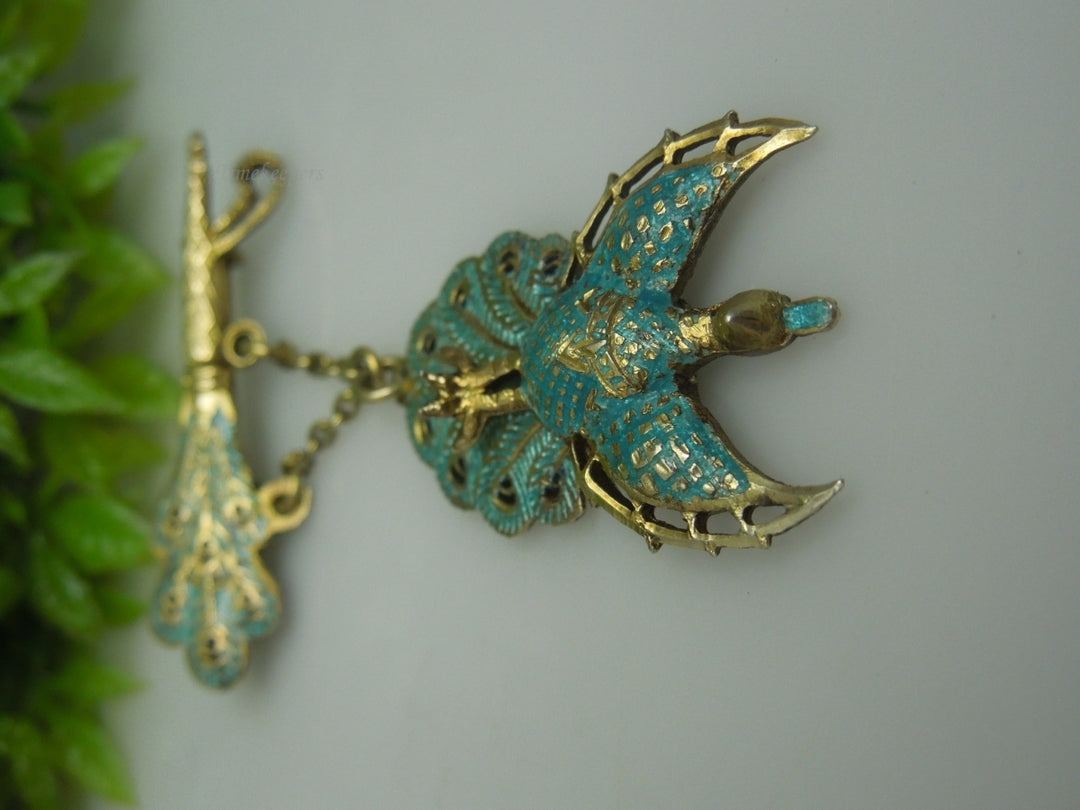 q238 Vintage Sterling Silver Siam Enamel Peacock Pin/Brooch/Charm