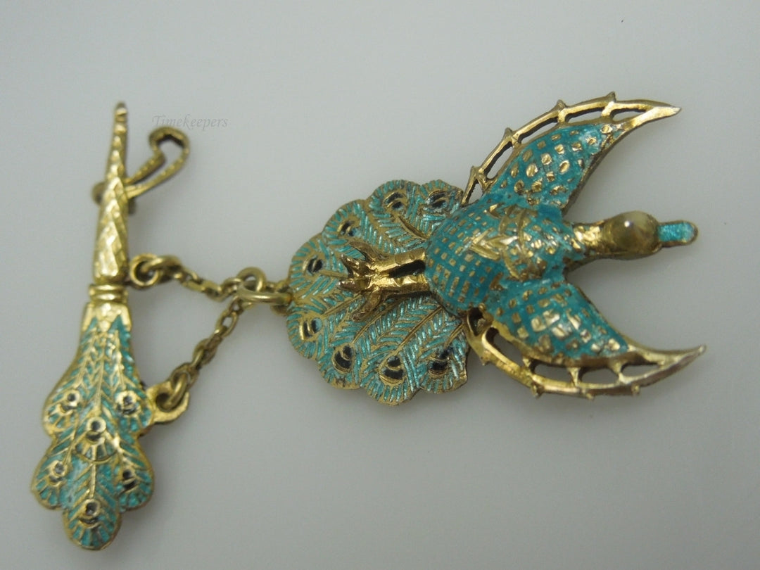 q238 Vintage Sterling Silver Siam Enamel Peacock Pin/Brooch/Charm