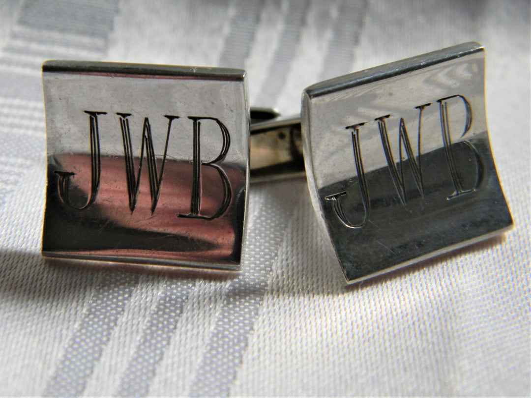 h640 Vintage Handsome Men's Sterling Silver Cuff Links with Initials JWB