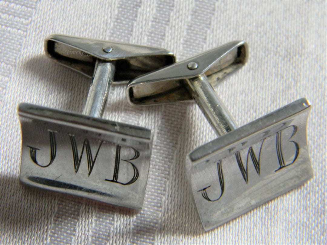 h640 Vintage Handsome Men's Sterling Silver Cuff Links with Initials JWB