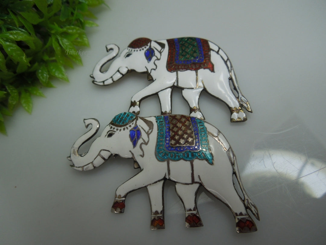 q235 Vintage Sterling Silver Guilloche Enamel Elephant Siam Pin/Brooch/Charm