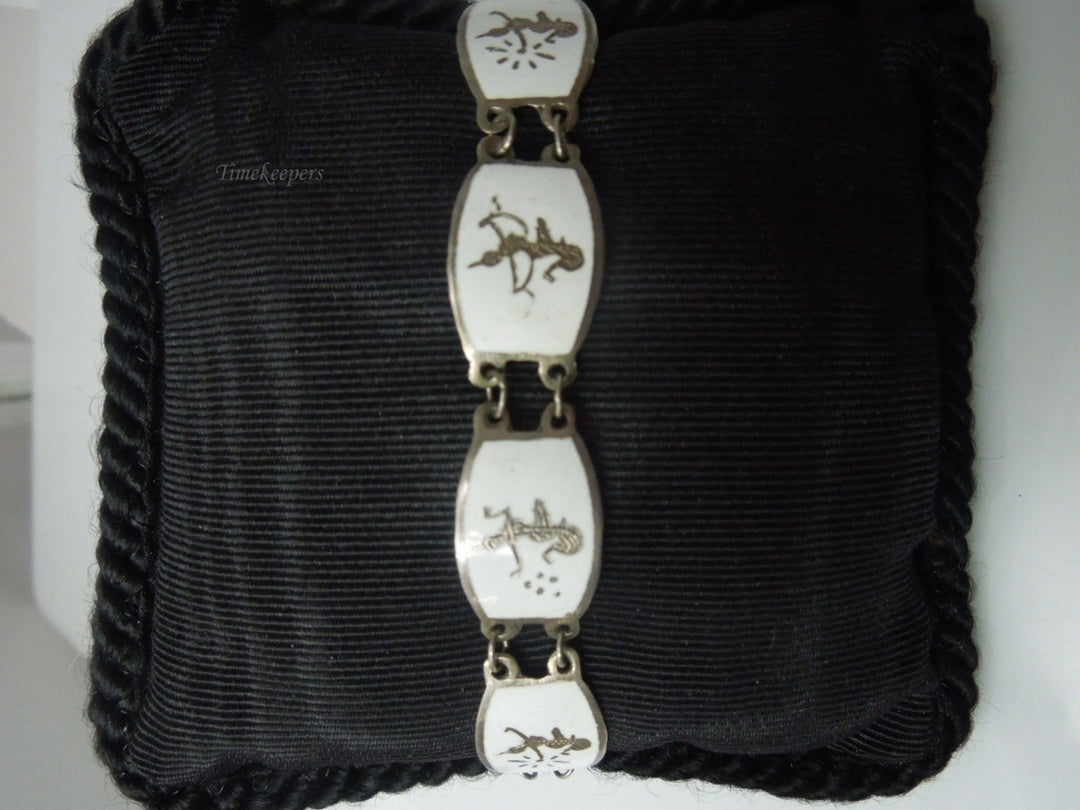 q239 1930 Sterling Silver 925 Siam Niello Exotic Dancers Bracelet 7"