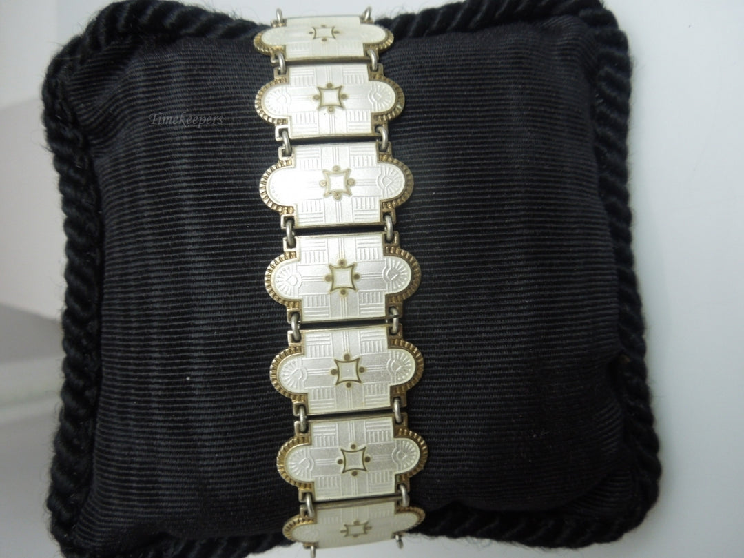 q240 Vintage Sterling Silver Siam White Enamel Bracelet 7"