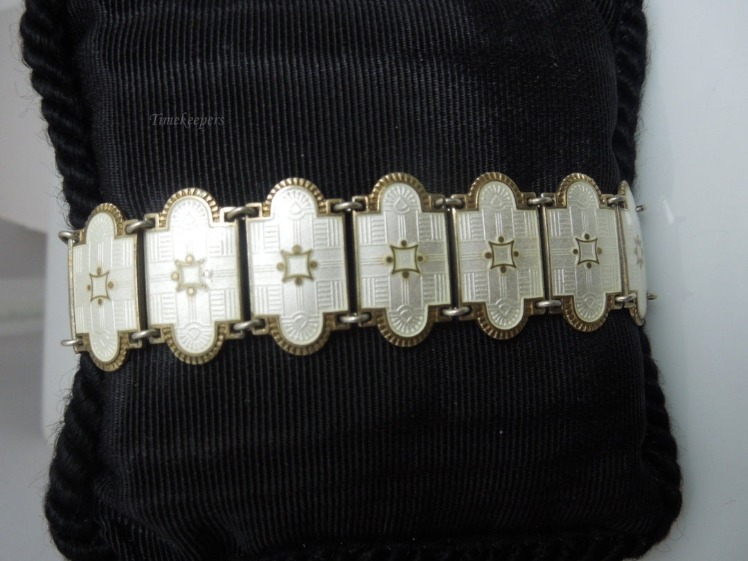 q240 Vintage Sterling Silver Siam White Enamel Bracelet 7"