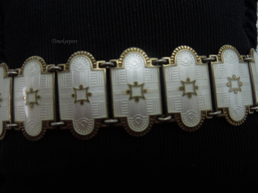 q240 Vintage Sterling Silver Siam White Enamel Bracelet 7"