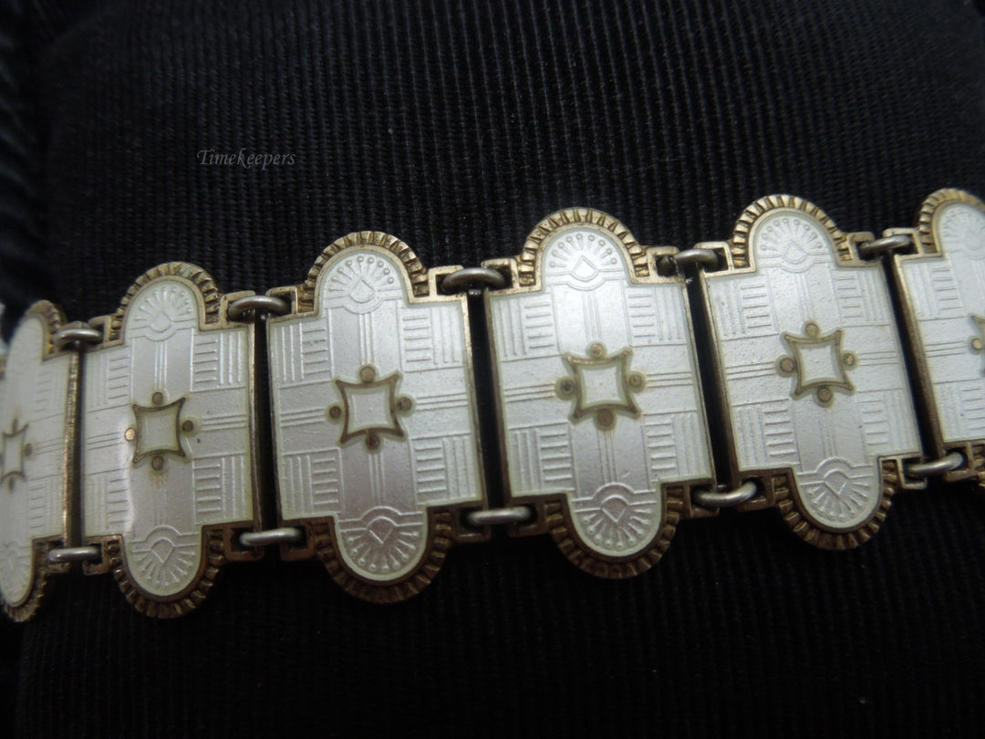 q240 Vintage Sterling Silver Siam White Enamel Bracelet 7"