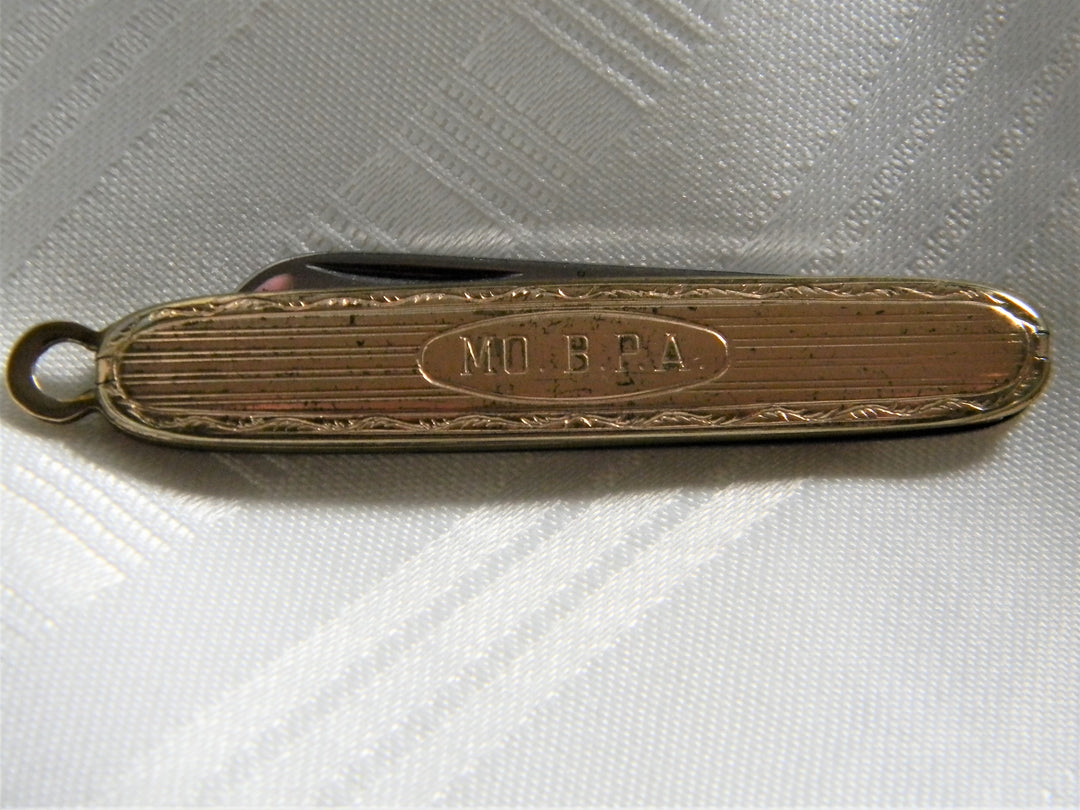 h655 Nice Vintage Embossed Gold Filled Pocket Knife With Engraving