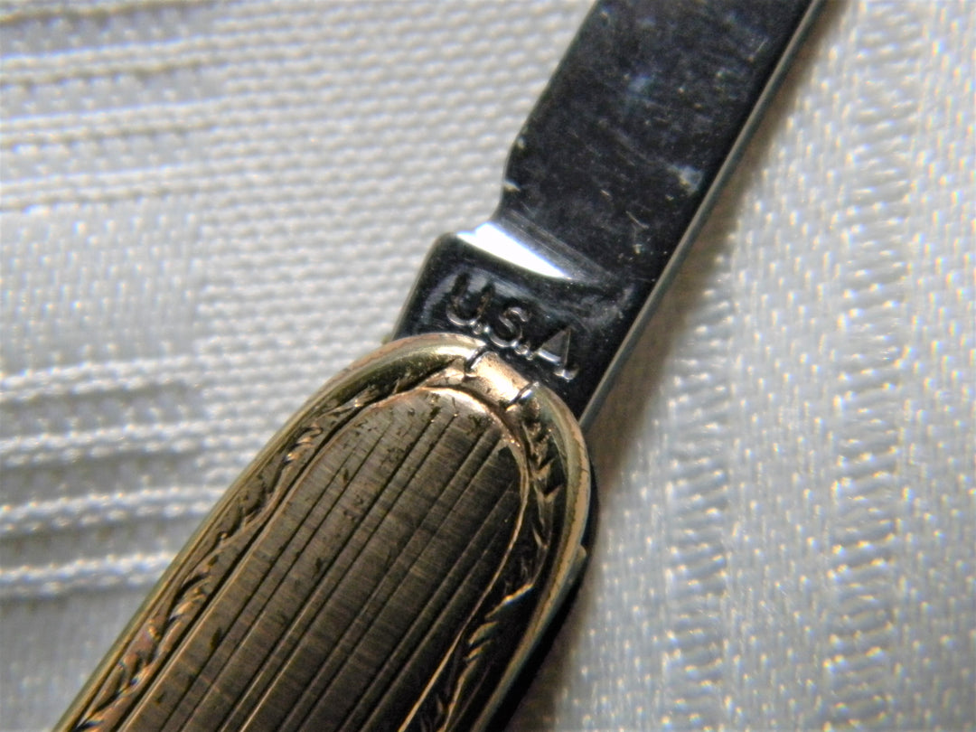 h655 Nice Vintage Embossed Gold Filled Pocket Knife With Engraving