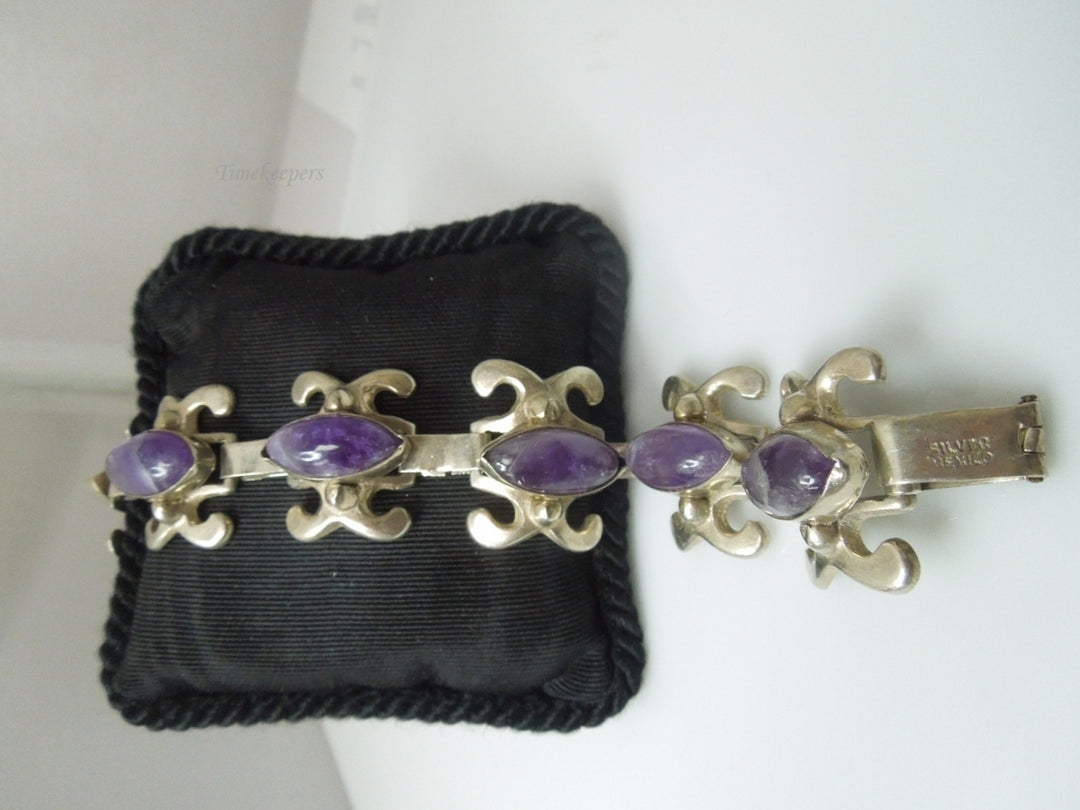 q245 Vintage Sterling Silver Purple Bracelet Made In Mexico 6.75"