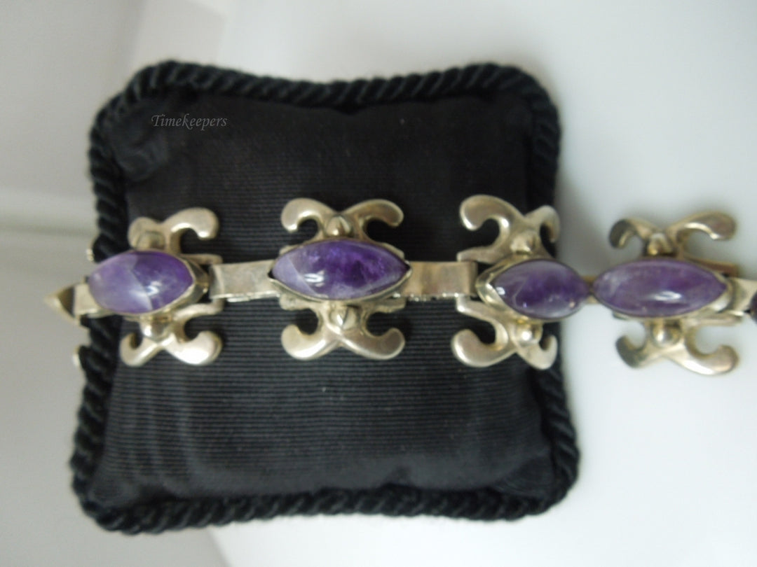 q245 Vintage Sterling Silver Purple Bracelet Made In Mexico 6.75"