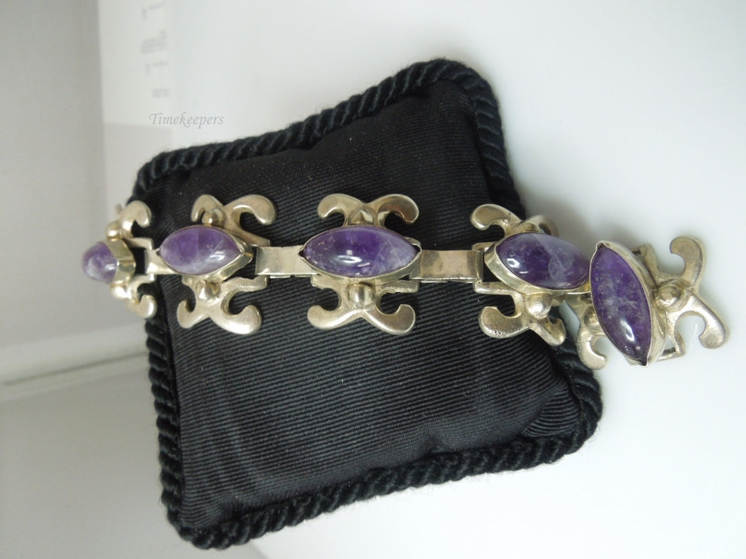 q245 Vintage Sterling Silver Purple Bracelet Made In Mexico 6.75"