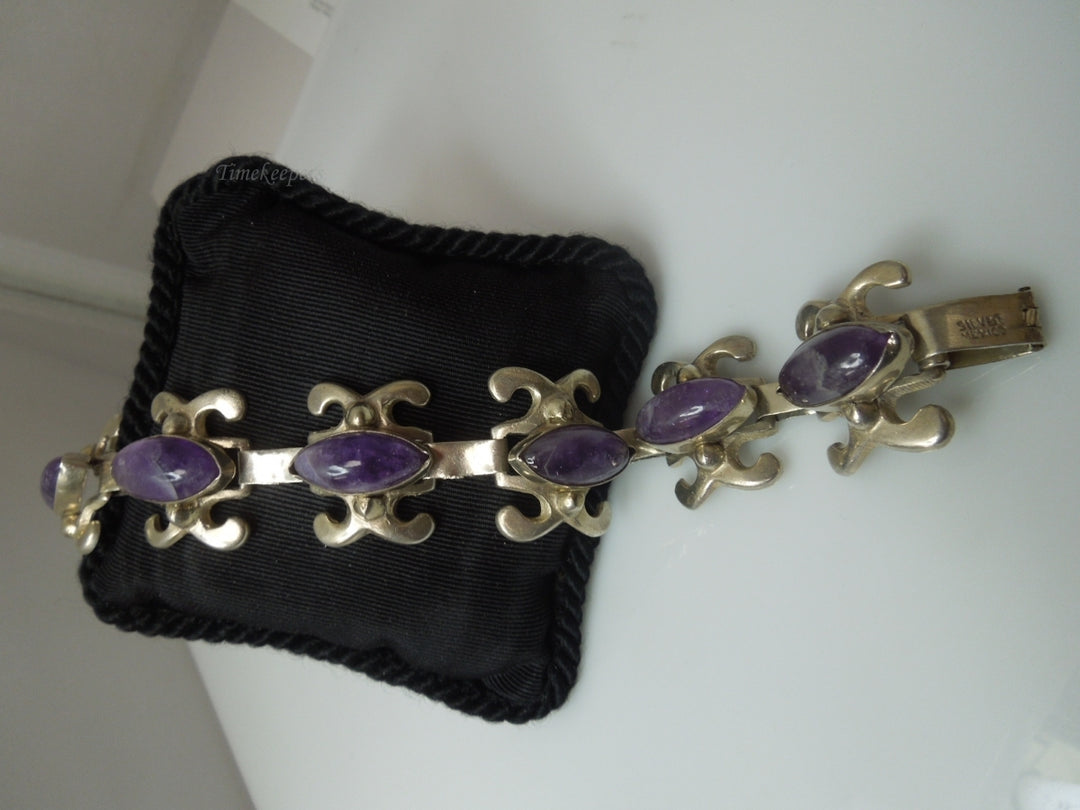 q245 Vintage Sterling Silver Purple Bracelet Made In Mexico 6.75"