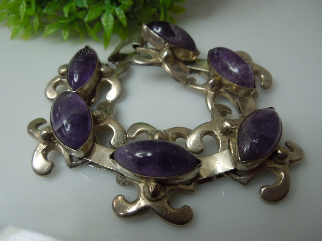 q245 Vintage Sterling Silver Purple Bracelet Made In Mexico 6.75"