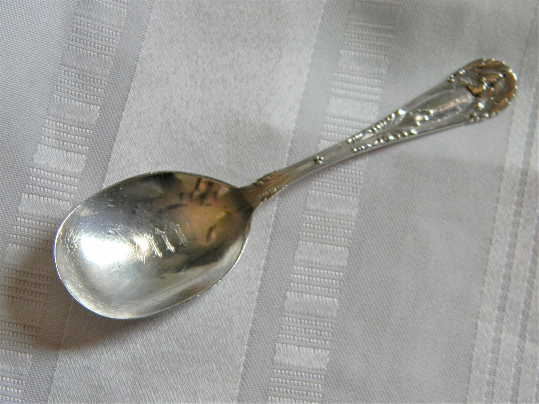 h658 Vintage Sterling Silver Engraved Bowl Child's Spoon and Lion Makers Mark