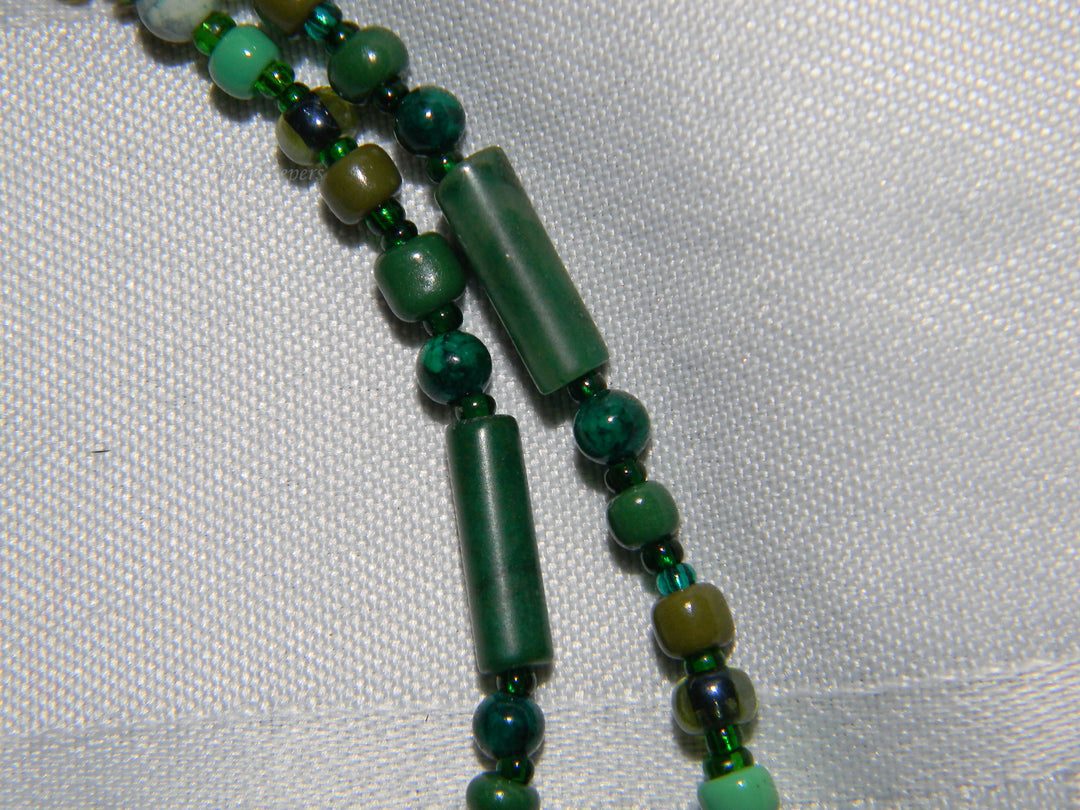 j557 Beautiful Handmade Beaded Necklace and Earring Set in Green Orange Yellow