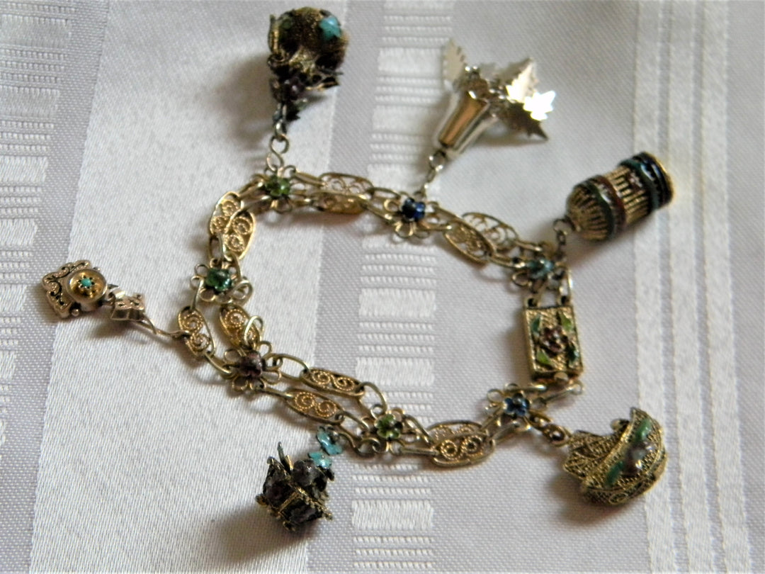 h662 Unique Vintage Gold Filled Double Strand Charm Bracelet from China