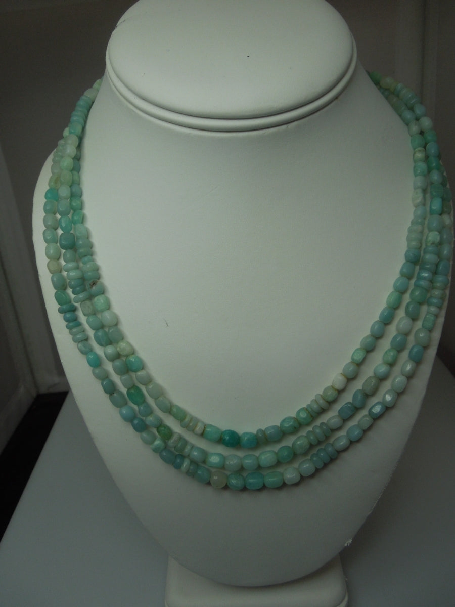 q257 Vintage 3-4MM Natural Larimar Faceted Beads Beaded Necklace 3 Strand