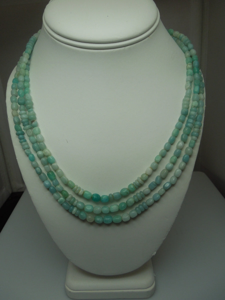 q257 Vintage 3-4MM Natural Larimar Faceted Beads Beaded Necklace 3 Strand