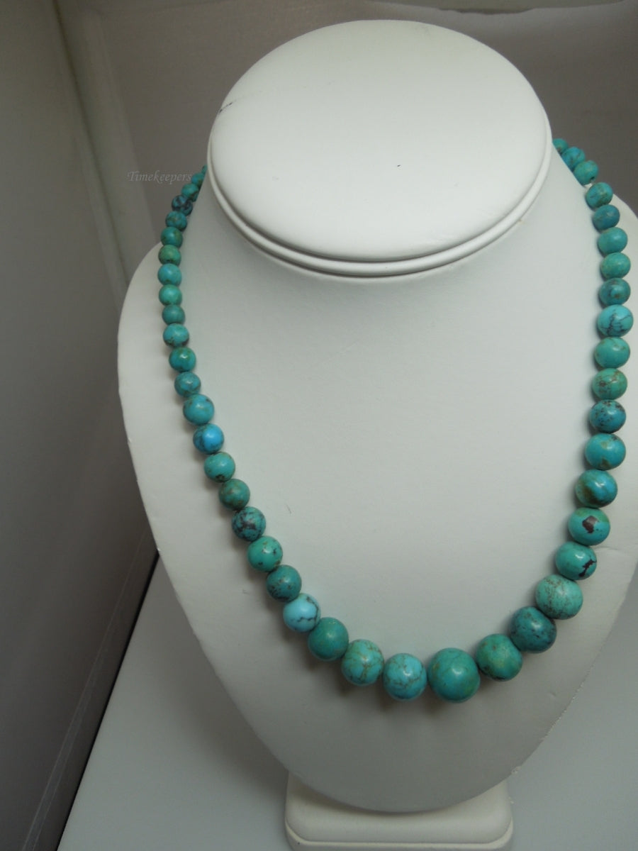 q260 Green Dyed Graduated beaded Necklace 18" with Sterling Silver Clasp