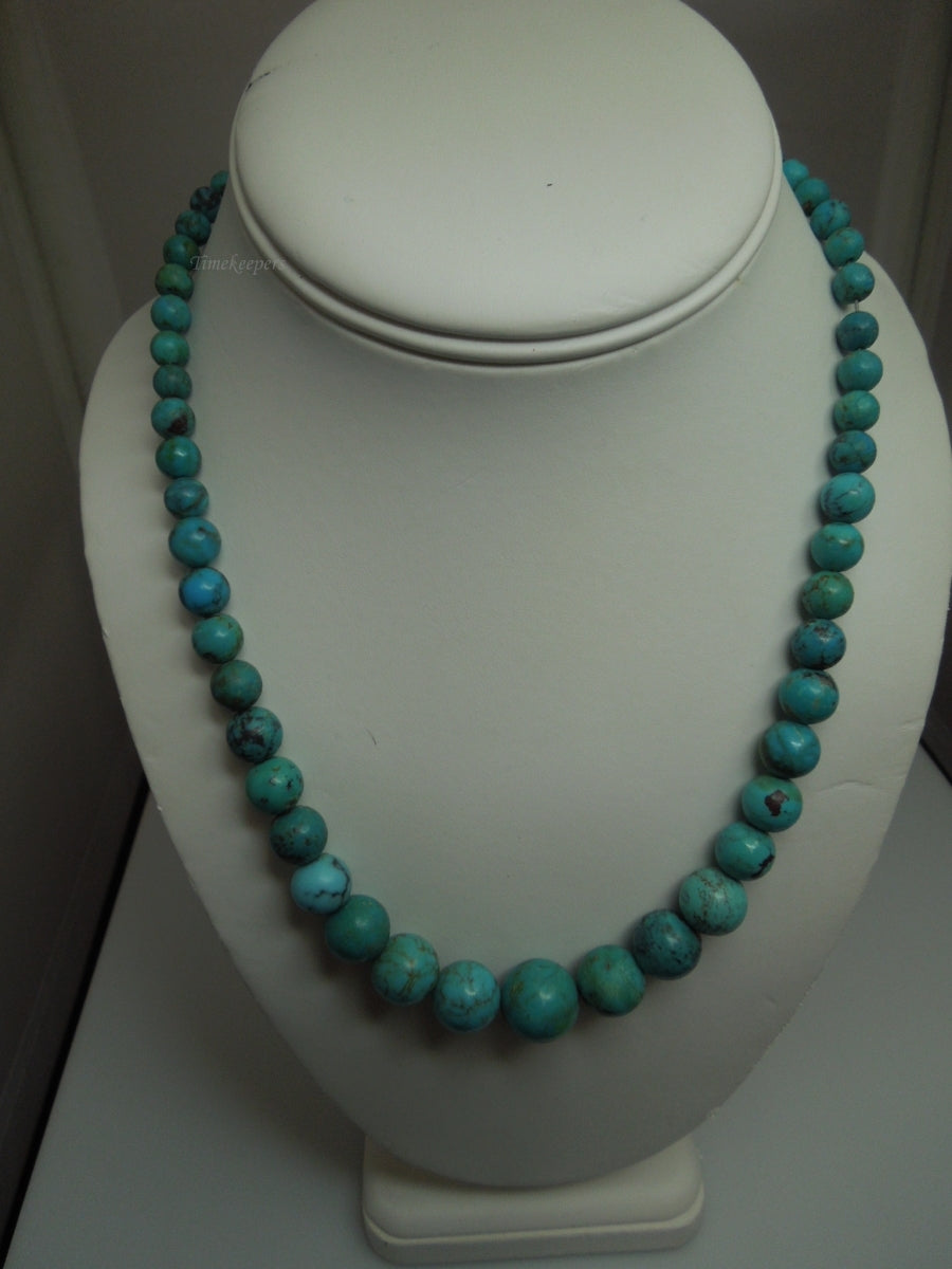 q260 Green Dyed Graduated beaded Necklace 18" with Sterling Silver Clasp