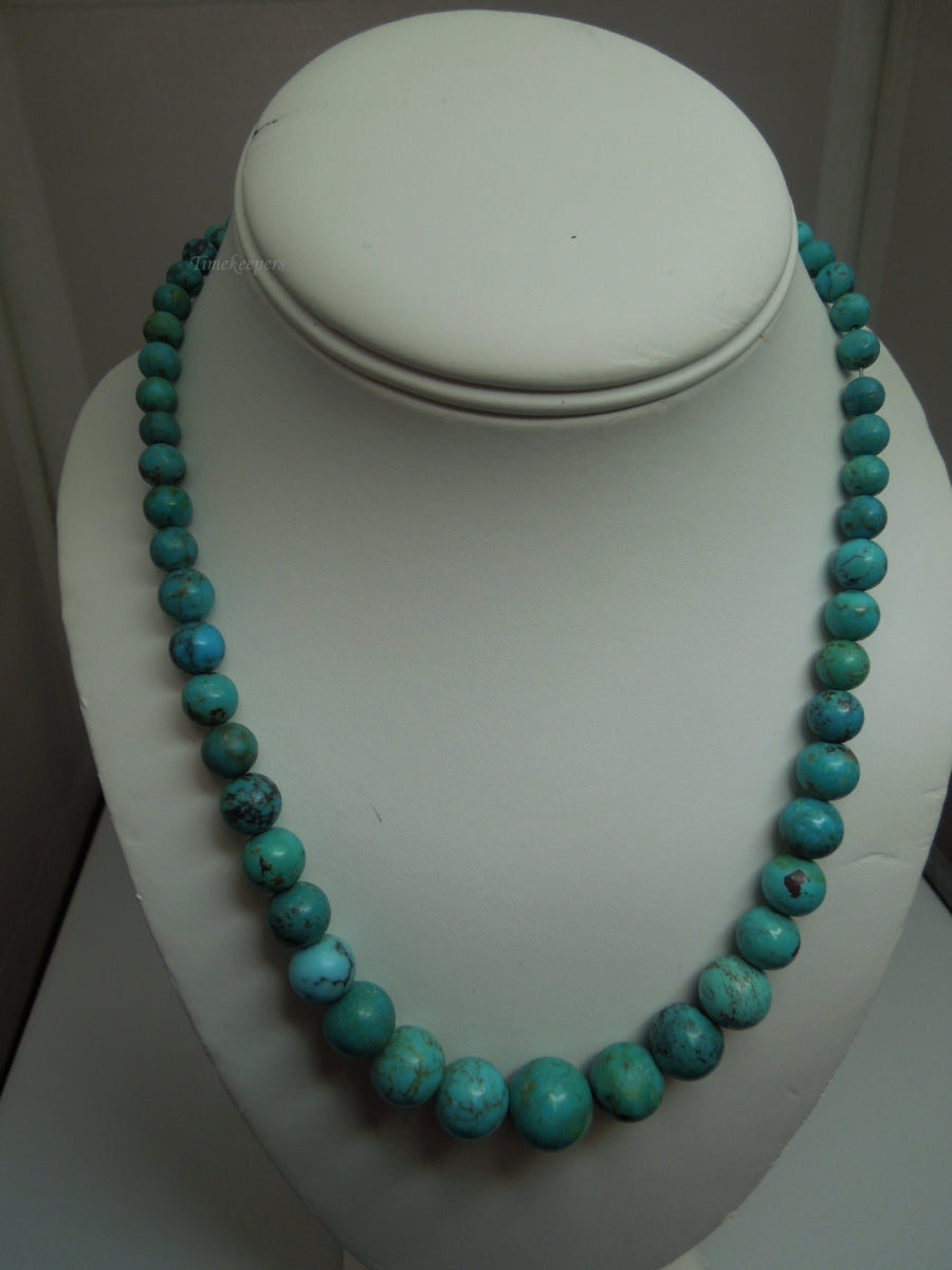 q260 Green Dyed Graduated beaded Necklace 18" with Sterling Silver Clasp