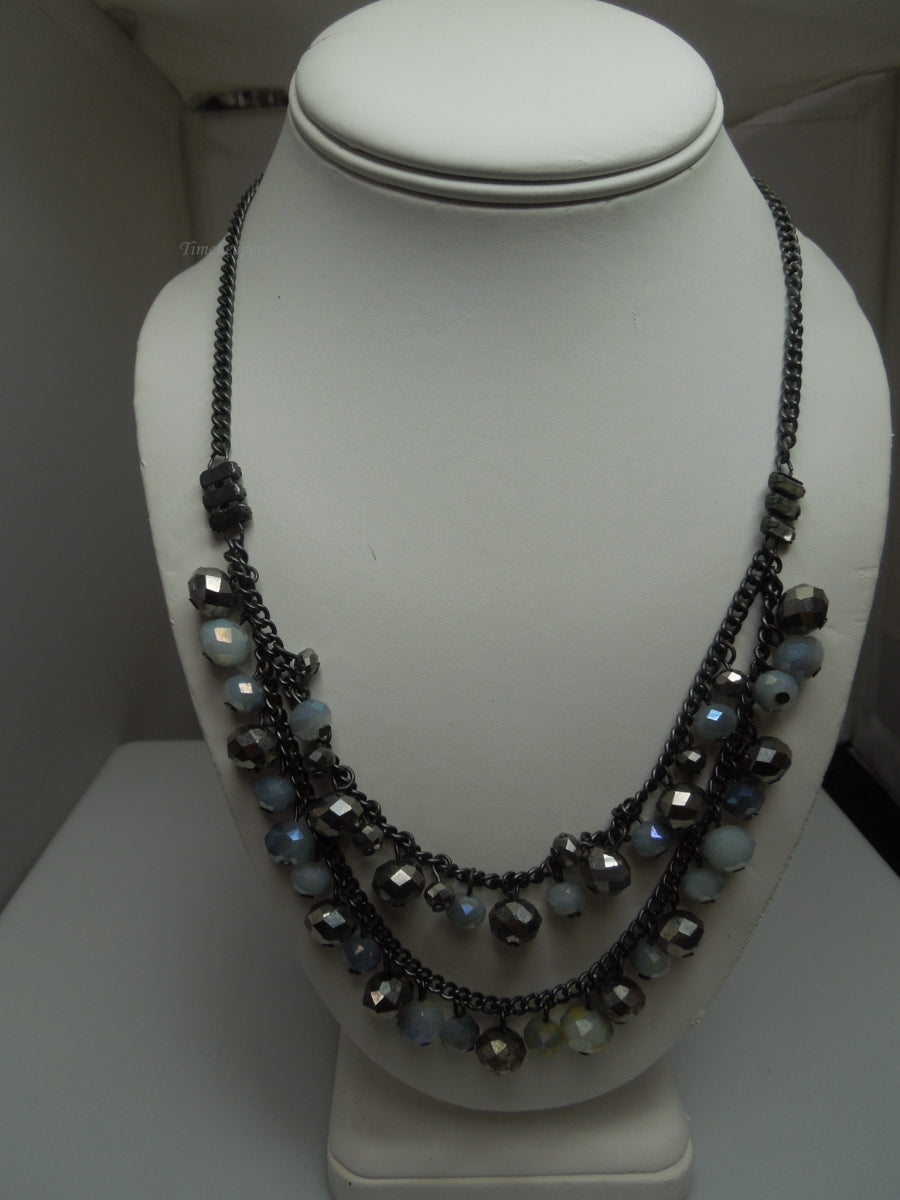 q271 Beautiful Vintage Hematite Gemstone Bead Double Strands Necklace 23"