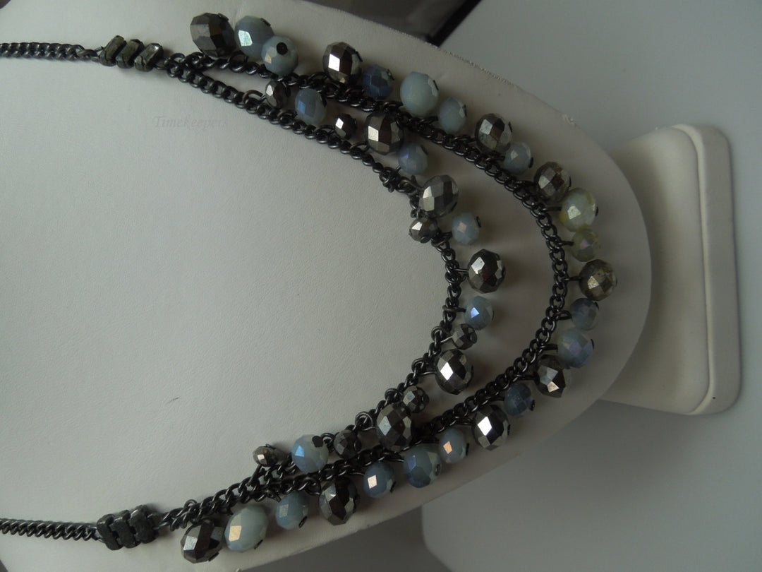 q271 Beautiful Vintage Hematite Gemstone Bead Double Strands Necklace 23"