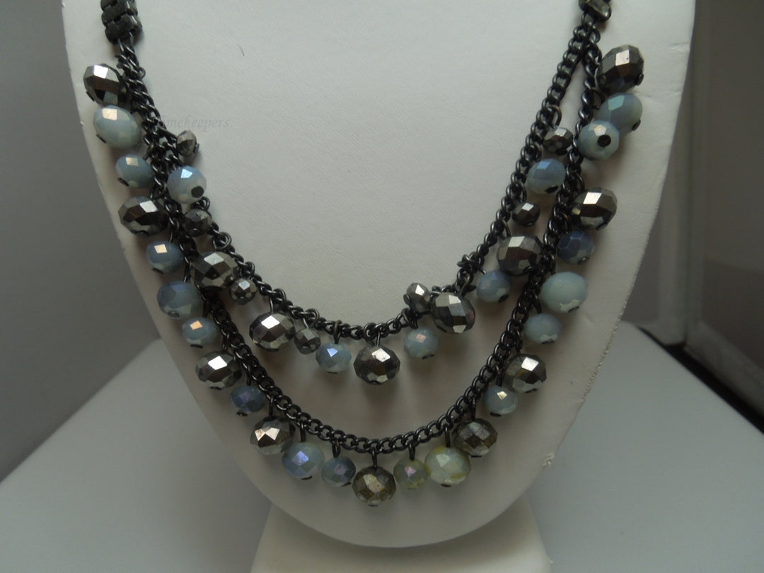 q271 Beautiful Vintage Hematite Gemstone Bead Double Strands Necklace 23"