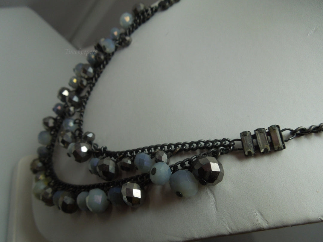 q271 Beautiful Vintage Hematite Gemstone Bead Double Strands Necklace 23"