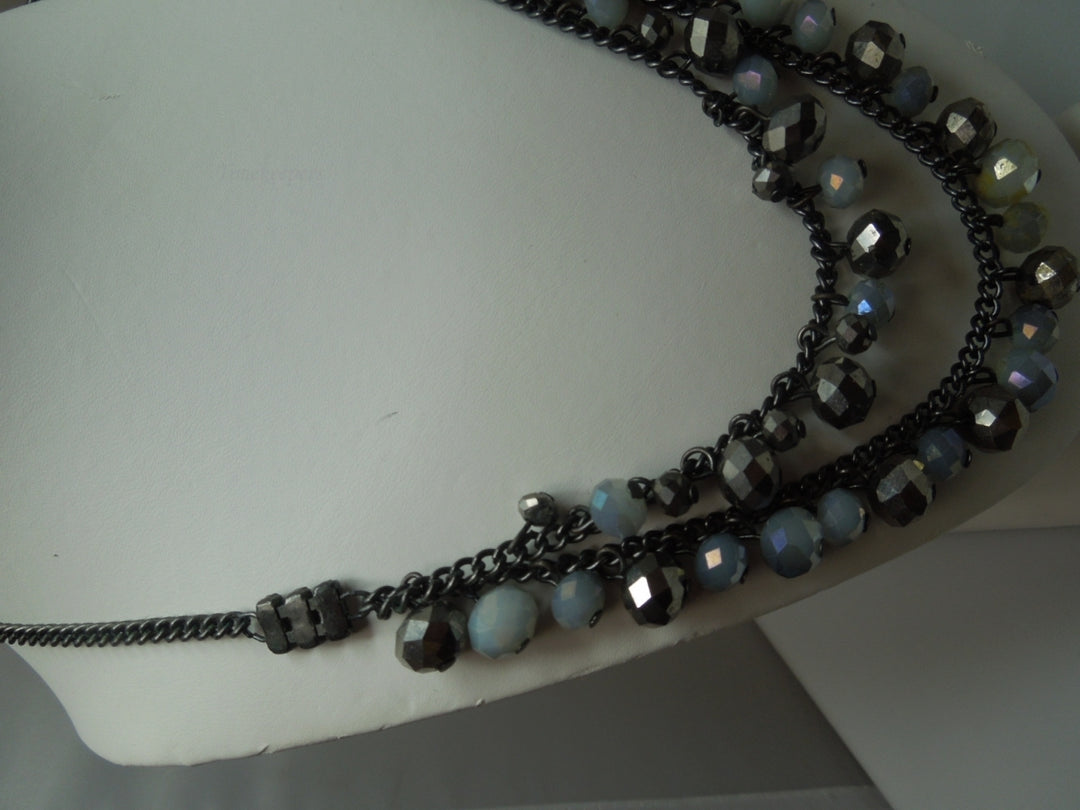 q271 Beautiful Vintage Hematite Gemstone Bead Double Strands Necklace 23"