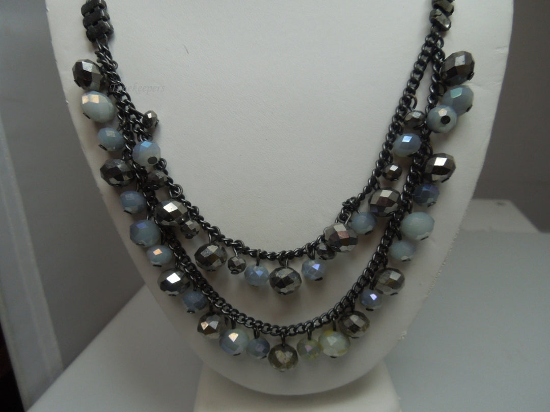 q271 Beautiful Vintage Hematite Gemstone Bead Double Strands Necklace 23"