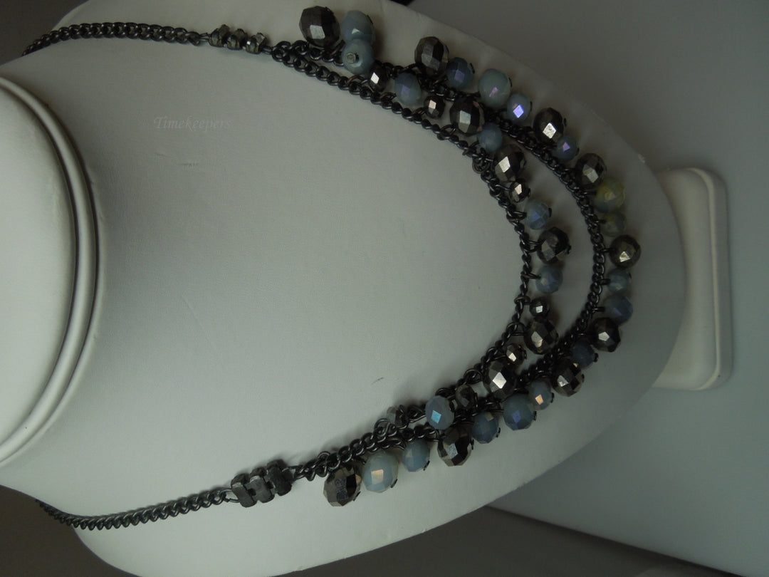 q271 Beautiful Vintage Hematite Gemstone Bead Double Strands Necklace 23"