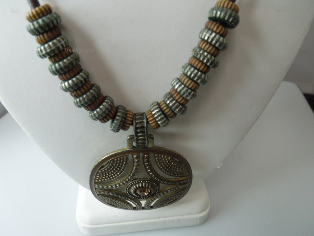 q276 Vintage Necklace on Brown Rope/String with Beautiful Round Pendant