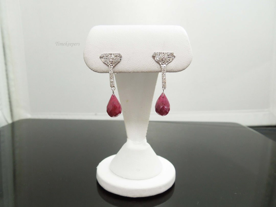 b858 Pretty 14kt Yellow Gold Diamond Drop Earrings with Ruby Briolettes