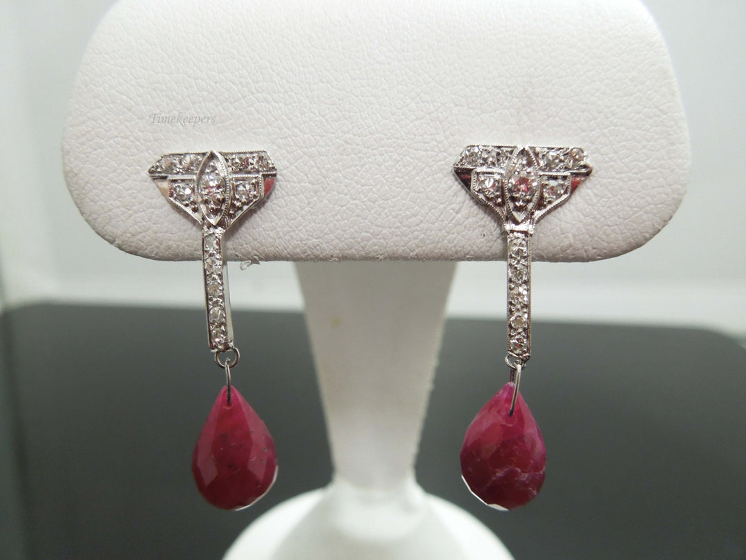 b858 Pretty 14kt Yellow Gold Diamond Drop Earrings with Ruby Briolettes