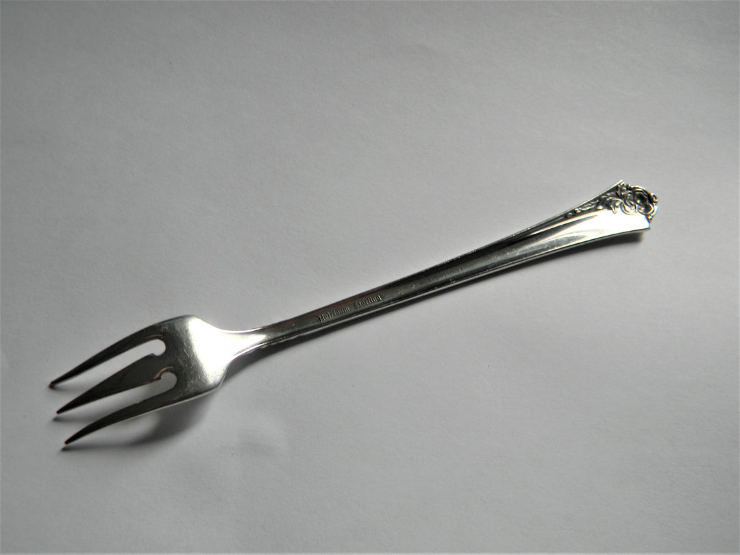 j565 Vintage Heirloom Sterling Cocktail Fork Damask Rose