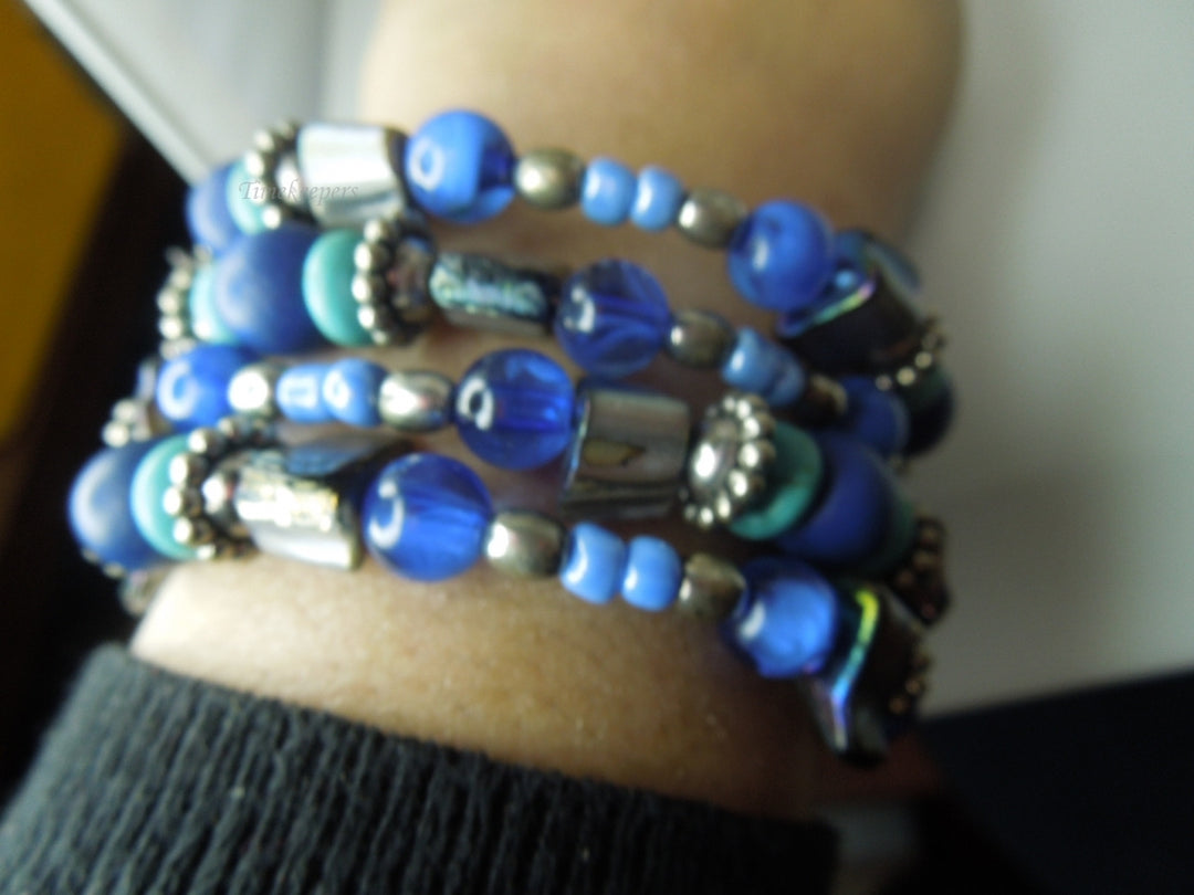 q287 Vintage Blue Coil Spiral Wrap Bardot Bracelet