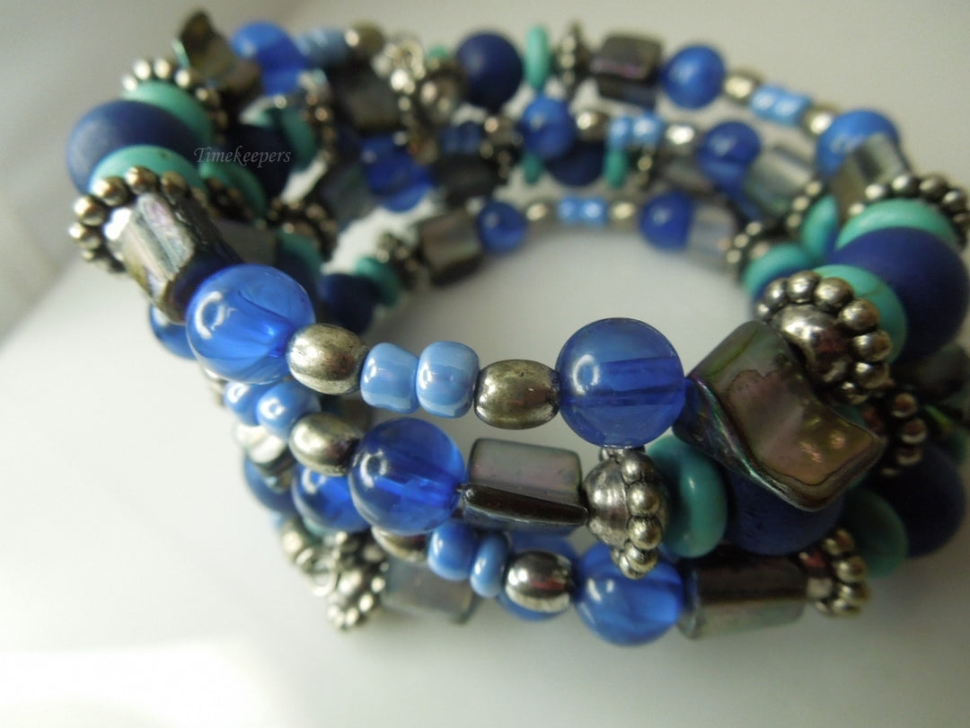 q287 Vintage Blue Coil Spiral Wrap Bardot Bracelet