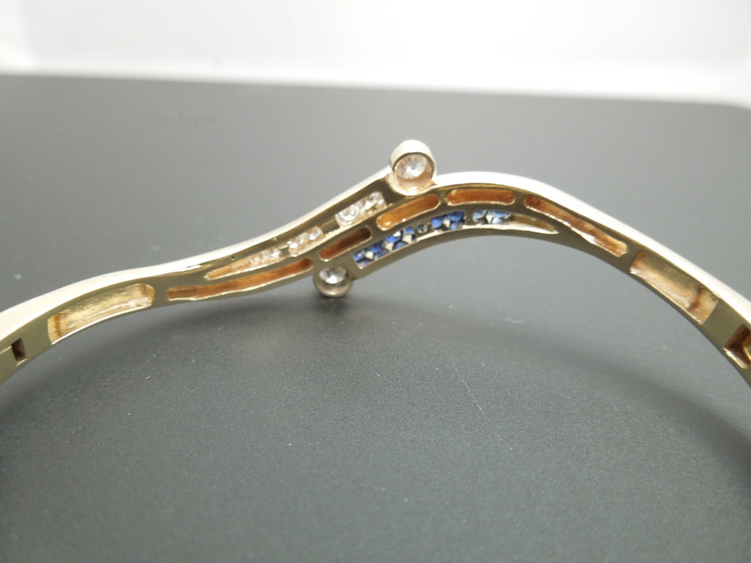 b863 Gorgeous 14kt Yellow Gold Diamond and Sapphire Bangle Bracelet