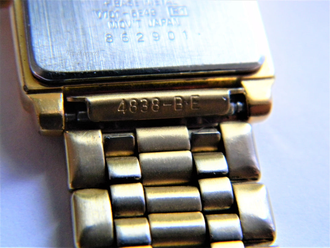 j577 Retro Seiko Quartz Black Dial Wrist Watch Bracelet Band in Gold Tone
