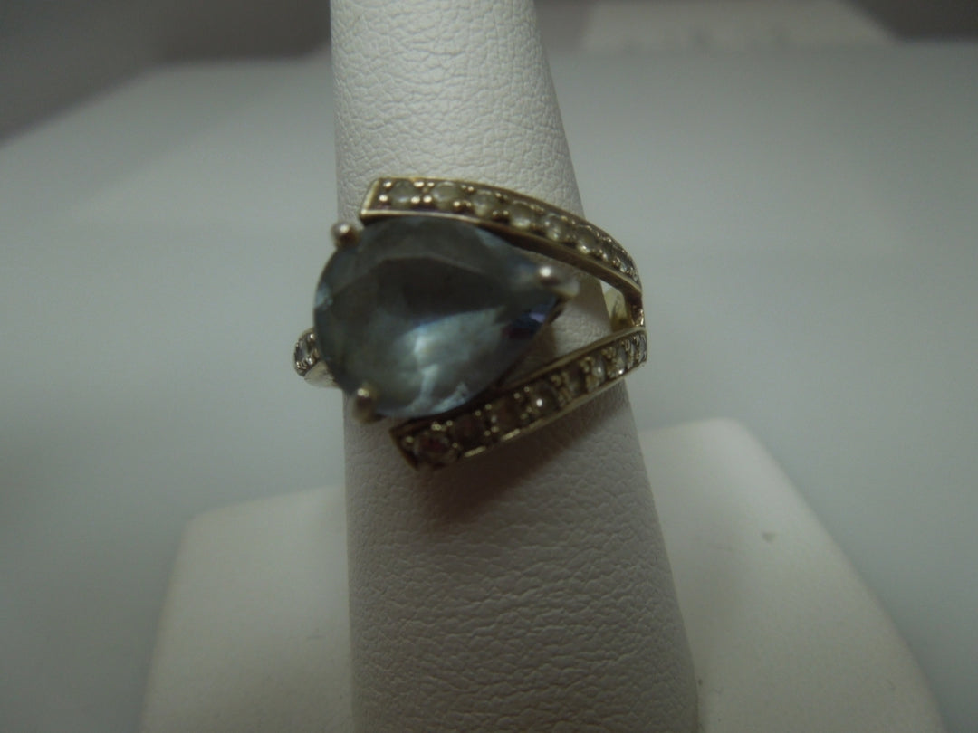 q404 Sterling Silver and Blue Stone Ring Size 8.75(USA)