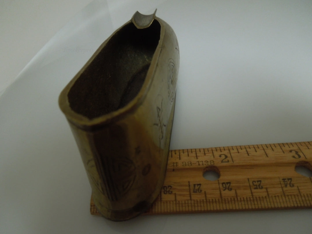 r632 Pair of Shoe Shaped Solid Brass Pivoting Ashtray Antique Vintage etched