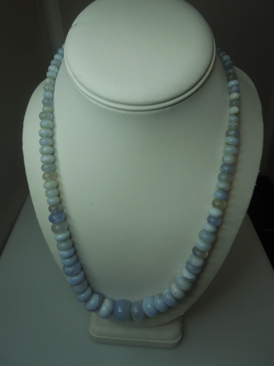 q339 Pretty Blue Lace Agate Beads Necklace For Women with Sterling Silver Clasp