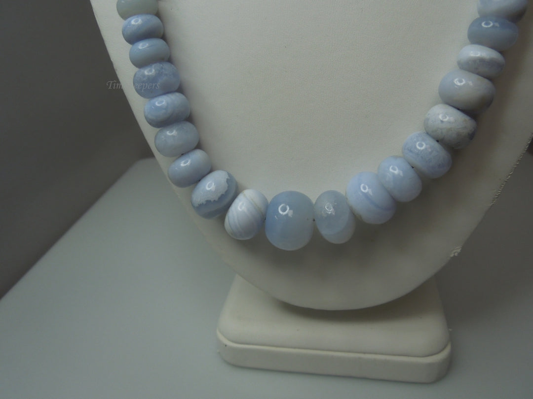 q339 Pretty Blue Lace Agate Beads Necklace For Women with Sterling Silver Clasp