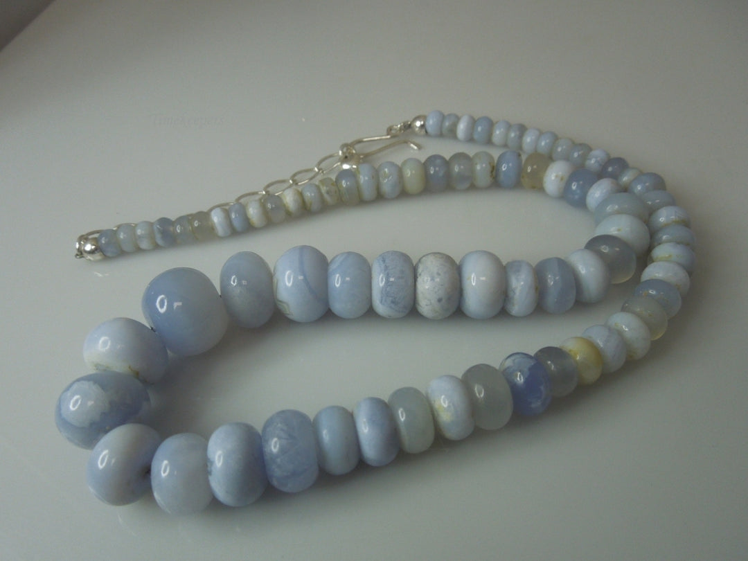 q339 Pretty Blue Lace Agate Beads Necklace For Women with Sterling Silver Clasp