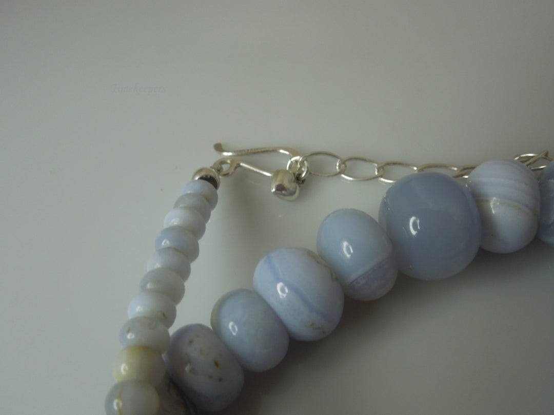 q339 Pretty Blue Lace Agate Beads Necklace For Women with Sterling Silver Clasp