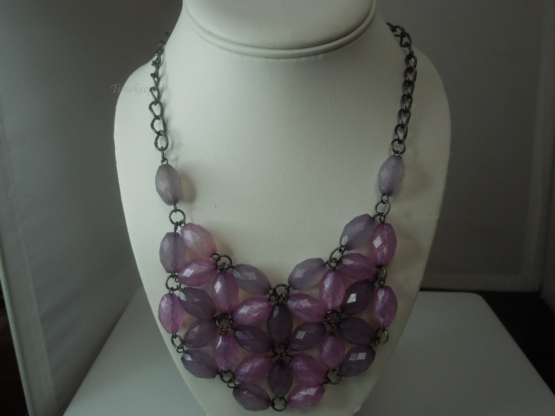 q341 Pretty Pink and Purple Gemstone Necklace 20"