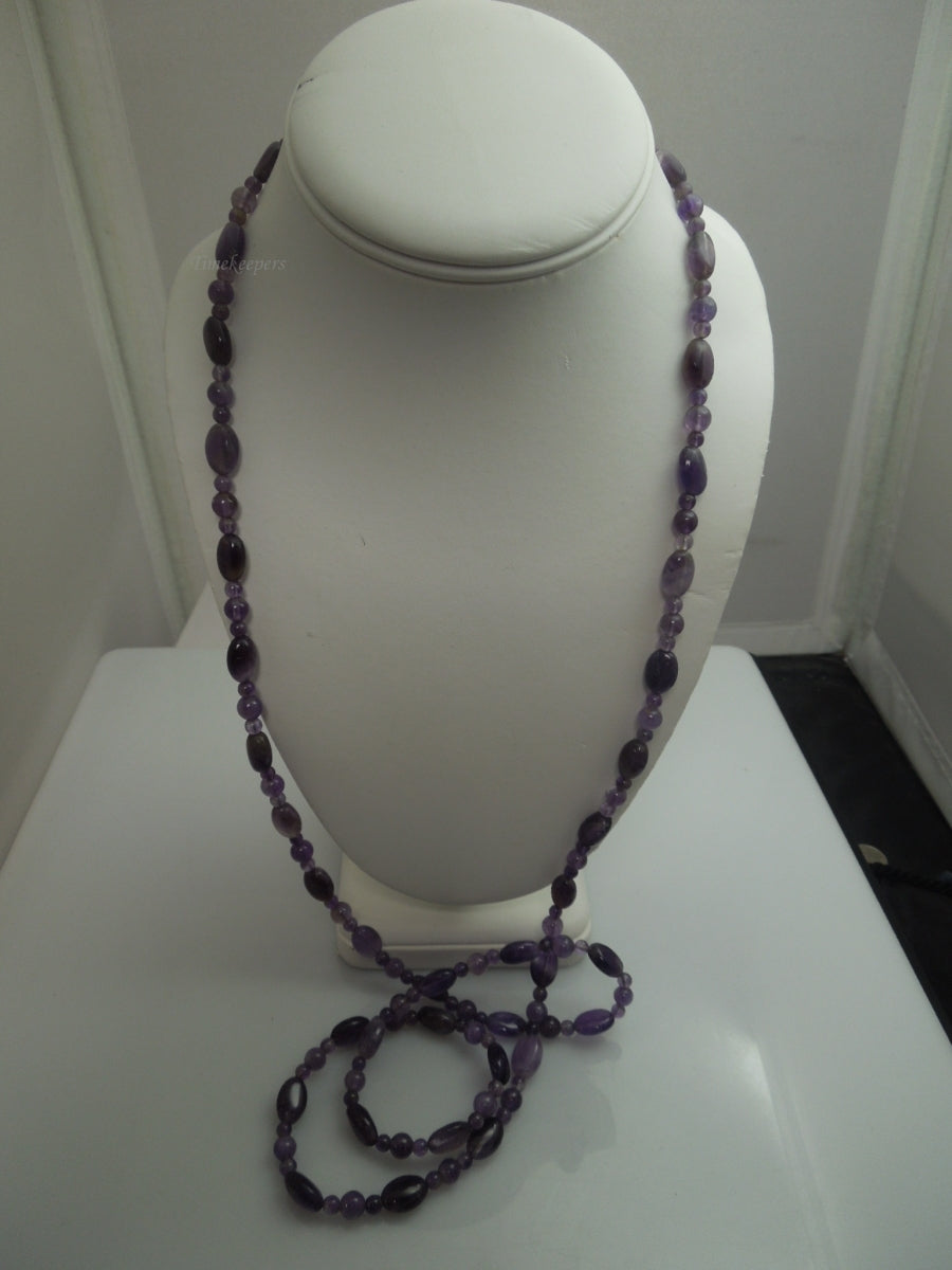 q342 Pretty Amethyst Beads Long Necklace 40" with Sterling Silver Clasp